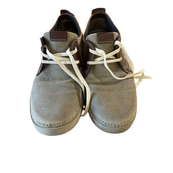 Clarks Mens Brown Grey Leather Round Toe Lace-Up Casual Boat Shoes Size 9 US - Picture 1 of 11